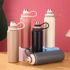 Garrafa Squeeze Inox 800ml Colorida Alça Silicone Rosqueável - Trabalho Viajens Escola Academia Esporte