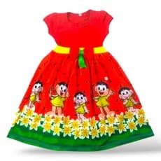 Vestido infantil de festa de aniversário ou passeio temático da magali vermelha