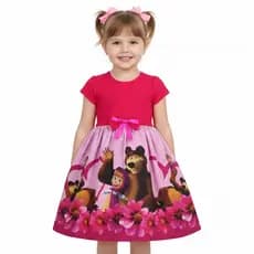 Vestido infantil temático menina e o Urso
