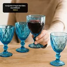 Kit Taças Cristal Azul 330ml 6 Peças Casa Cozinha Design Sofisticado Resistente