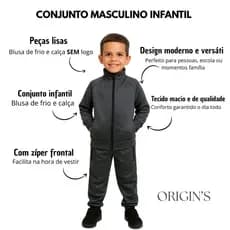 Conjunto Infantil e Juvenil Liso, Com Bolsos, Ziper Unisex Slim Fit