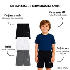 Kit Com 3 Bermudas Infantil e Juvenil Escolar Com Bolsos Elastico E Cordão Varias Cores