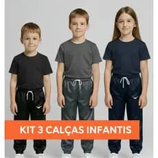 Super Kit 3 Calças Infantil Forrada 4 ao 16 Com Elástico e Cordão Bolsos Calça Volta As Aulas