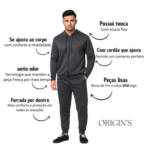 Conjunto Masculino Sem Marca Liso Blusa Mais Calça, Forrada Slim FitEm Promoção