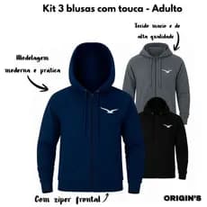 Super Kit 3 Jaquetas Jogger  Com Capuz Bolsos Ziper Cordão