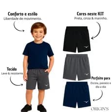 Kit 3 Bermudas Infantil Com Elastico e Cordão de 4 a 6 Com Bolsos