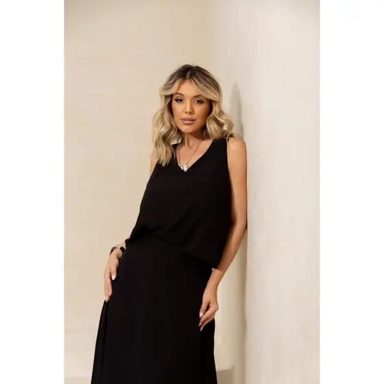 Conjunto Feminino Saia Longa Regata Gola V Viscolinho Moda Evangélica Moderna Elegante