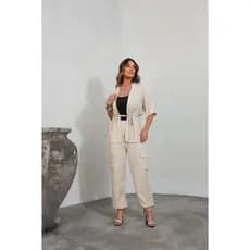 Conjunto Feminino Kimono com Calça Jogger Forrada em Rayon Twill Moda Evangélica Elegante e Versátil