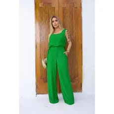 Conjunto Feminino Calça Cintura Alta Amarração Regata Quadrada Rayon Twill Casual Chic
