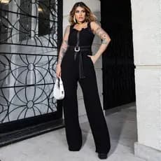 Macacão Lelis Pantalona Feminino Reforçado Com Zíper Elegante Social Dia a Dia Confortável