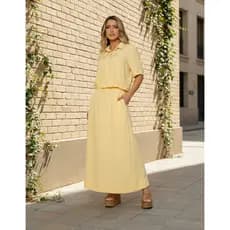 Conjunto Feminino Jaqueline Saia Longa Forrada Blusa Viscolinho Moda Evangélica
