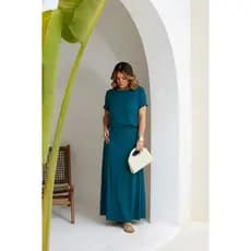 Conjunto Moda Evangélica Saia Longa com Botões Laterais Visual Clássico Elegante Conforto para Uso Diário
