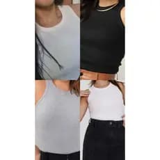 KIT 3 BLUSAS FEMININA DIA DIA REGATA ALGODAO REGATA RIBANA CANELADA CROPPED REGATA NADADOR
