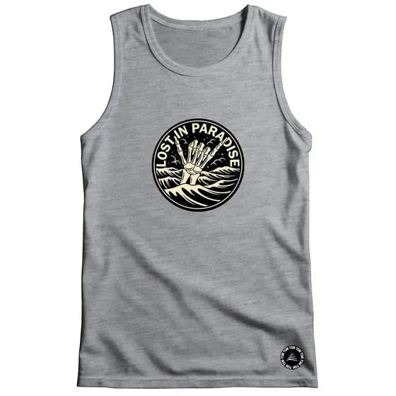 Camisa Regata Estampa Esqueleto Mão Masculina Verao Praia Surf