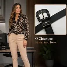 Cinto Feminino Fashion com Fivela em Detalhes Dourados