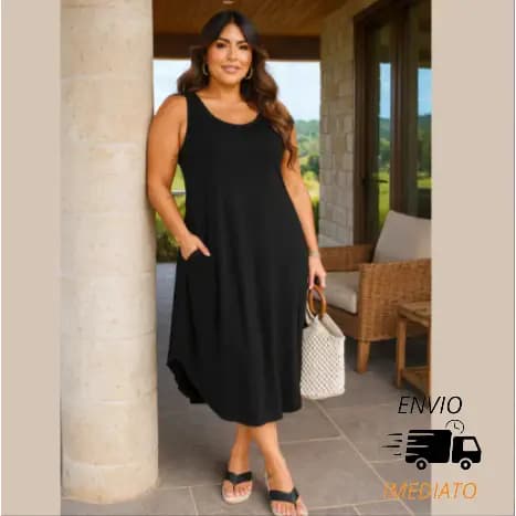 Vestido Midi Regata Feminino Soltinho Estampado com Bolsos P ao M Verão Confortável