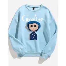 Moletom Coraline Infantil 06 ao 12 Exclusivo Misteriosa e Elegante Moletom Careca Sem Capuz Unissex Feminina Kids