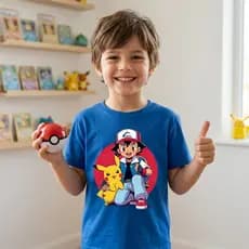 Camiseta Pikachu Pokémon Infantil e Adulto 100% Algodão Unissex Camisa Desenho Anime Premium Casual Criança Ash
