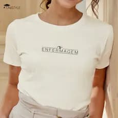 Camisa Unissex Enfermagem Profissões Gola Careca Emblema ou Símbolo em Suedine 100% algodão Premium