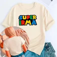 camisa feminina T-Shirt Roupa Algodão Casual Super Irmã Game jogo Old Mario Familia