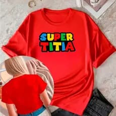 camisa feminina Roupa Algodão Casual Super Titia old Game Jogo Mario Familia
