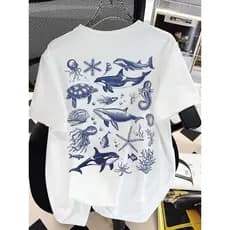 Camiseta camiseta blusa Feminina Estampada fundos do mar