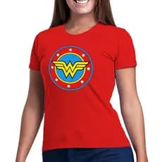 Camiseta Feminina Mulher Maravilha Vermelha/Preta