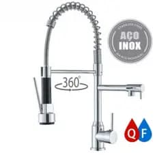 Torneira Cozinha Gourmet de Bancada Monocomando Preta Com Spray Flexível Misturador, Torneira Rotação 360°