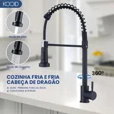Torneira Cozinha Gourmet de Bancada Monocomando Preta Com Spray Flexível Misturador, Torneira Rotação 360°