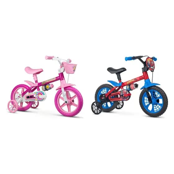 Bicicleta Infantil Nathor Aro 12 Modelos Flower e Spider Man com Rodinhas de Apoio – Menina e Menino