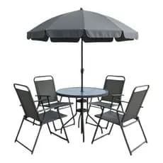 Kit Mesa + 4 Cadeiras + Guarda Sol Jardim Varanda Piscina Cinza