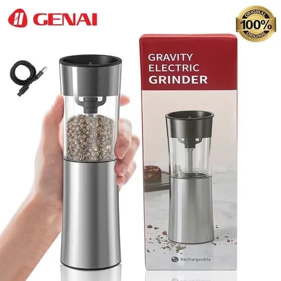【GENAI】Moedor Elétrico De Sal Pimenta Temperos Condimentos Automático Com Ajuste de Moagem