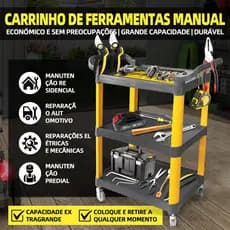 Carrinho de Ferramentas Multifuncional - 3 Prateleiras, Alto Desempenho para Reparos Residenciais e Profissionais
