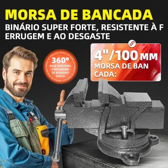 Morsa Profissional 360° Super Torque, Anti-ferrugem, Base Duplo Bloqueio - 4" a 10"