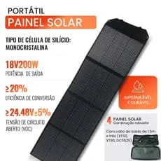 Painel Solar Portátil 200W/100W Monocristalino - Impermeável, Dobrável com Cabo