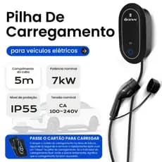 Carregador de Veículo Elétrico 7kW - Cabo 5m IP55 100-240V Montagem em Parede/Coluna Alta Segurança
