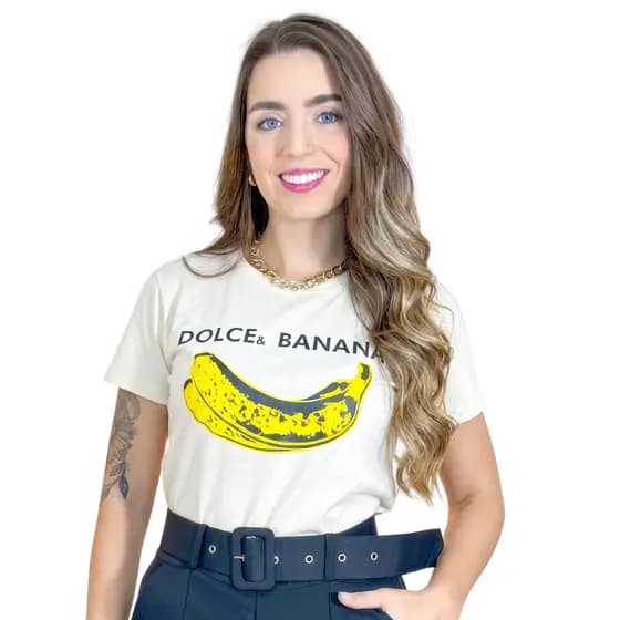 Camiseta Feminina Algodão Premium Estampa Banana Estilosa Moda Casual Confortável Moderna