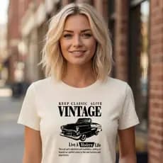 Camiseta Feminina Vintage Carro Clássico Algodão Premium Estilo Casual Confortável Moda Cool Moderna