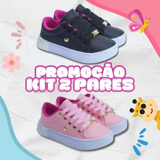 Kit 2 Tênis Infantil Feminino Confortáveis e Leves Para o Dia a Dia Escolar do 25 ao 36