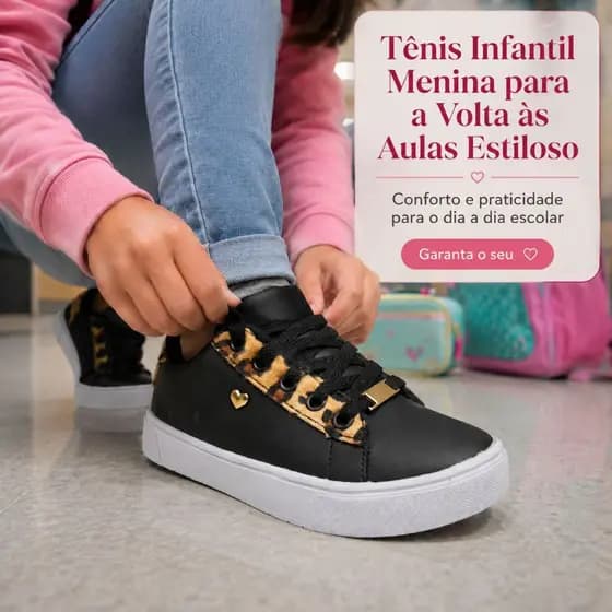 Tenis Preto De Menina Para as Aulas | Conforto e Praticidade Para o Dia  Escolar | GARANTA O SEU!