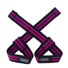 Par Straps 100% algodão PRETO COM ROSA para academia, cross fit e musculação.