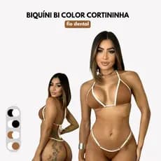 Biquini Cortininha Bi Color Duo Fio Dental Marquinha Fita