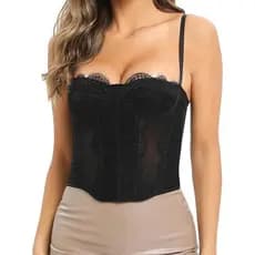 Corselet Espartilho Cropped Corset Blusa Feminina Tendência Moda Marrom Preto