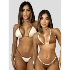 Kit 2 Biquíni Bi Color Cortininha Fio Dental Marquinha Regulagem Fita