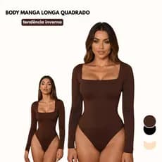 BODY FEMININO MANGA LONGA GOLA QUADRADA INVERNO SEGUNDA PELE BORI BORY