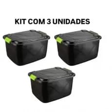 Kit 3 Caixa Organizadora 30 Litros Grande C/Tampa e Trava Cesto para Brinquedos e Multiuso