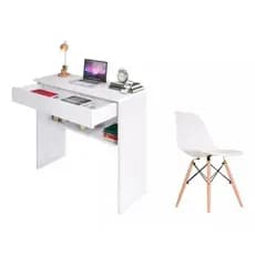 Conjunto Mesa + Cadeira Eames Industrial Moderna Para Estudo, Penteadeira - Multiuso