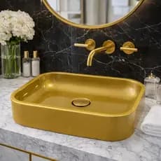 Cuba de Apoio Dourada para Banheiro Luxo Design Moderno