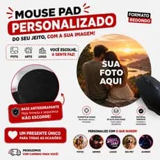 Mouse Pad Personalizado Redondo 20cm Envie Sua Foto Logo ou Arte Base Antiderrapante