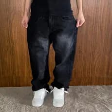 Calça Balão Masculina Preta Premium Wide Jeans Streetwear Larga Confortável
